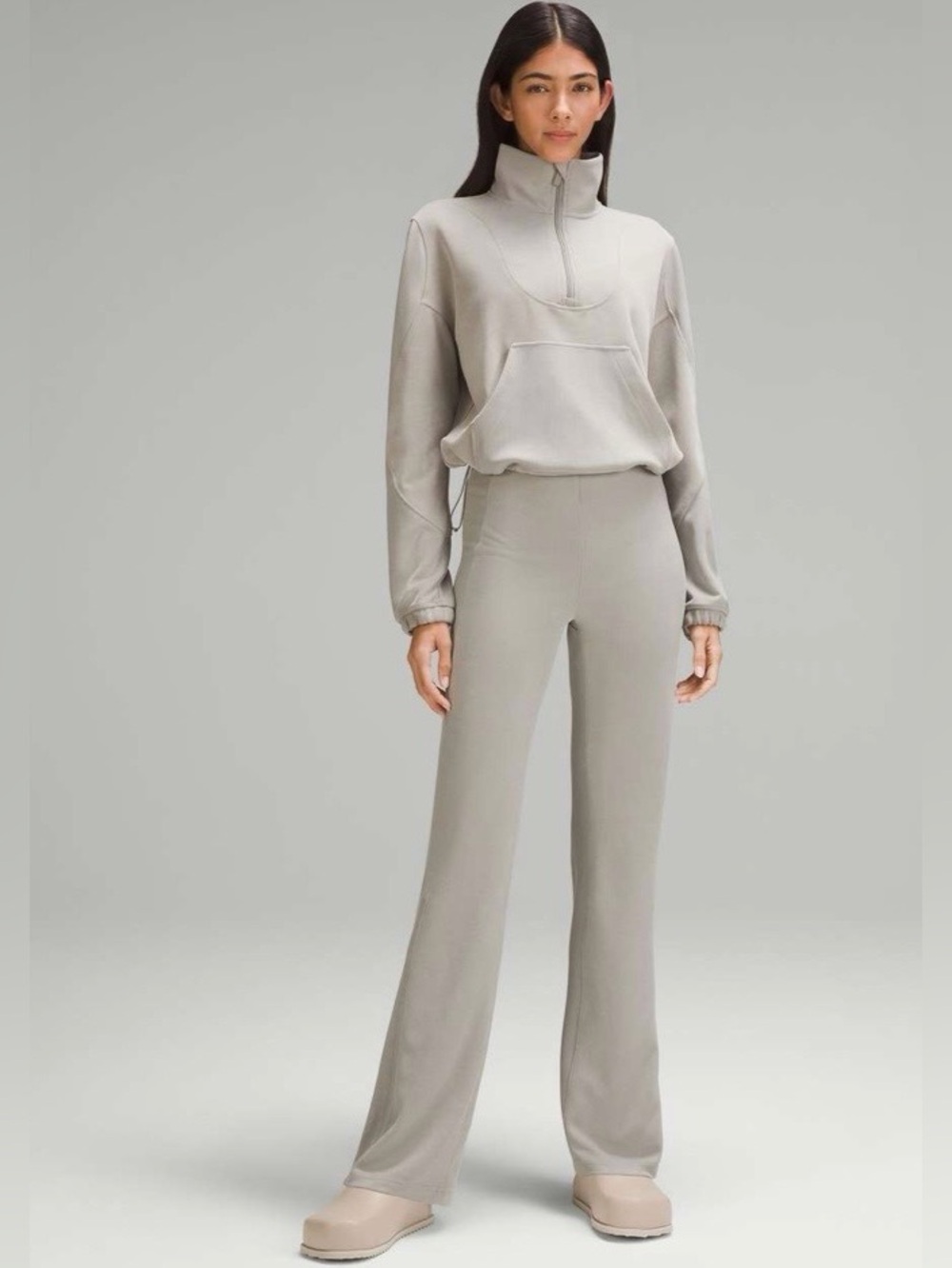 Lululemon Brushed Softstreme Ribbed Zip Flared Pant Sz:8 Riverstone